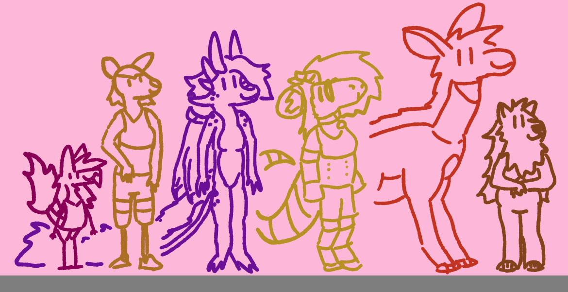 scribbly drawings of me and some of my mutuals picked at random