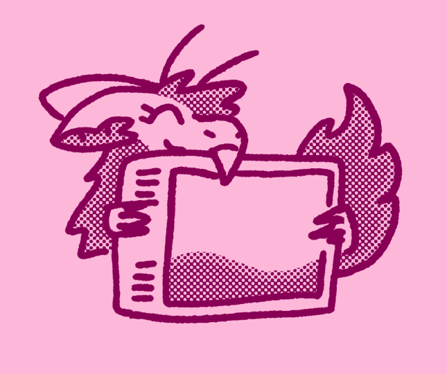 halftoned illustration of me curled around a drawing tablet