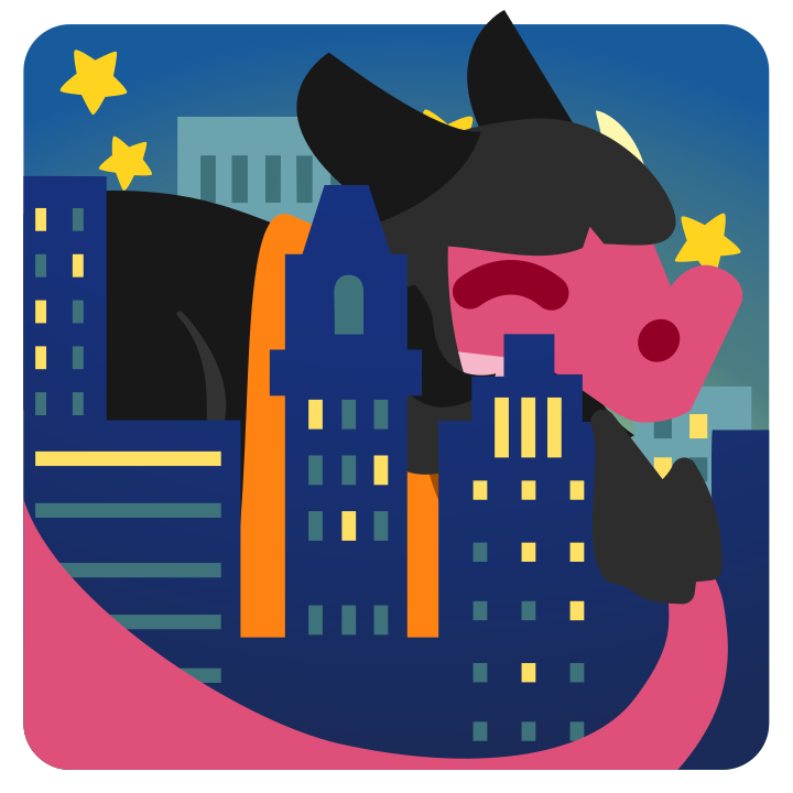 a night time city emoji with a huge viola curled up in it, with a tail curled around some of the buildings a night time city emoji with a huge viola curled up in it, with a tail curled around some of the buildings