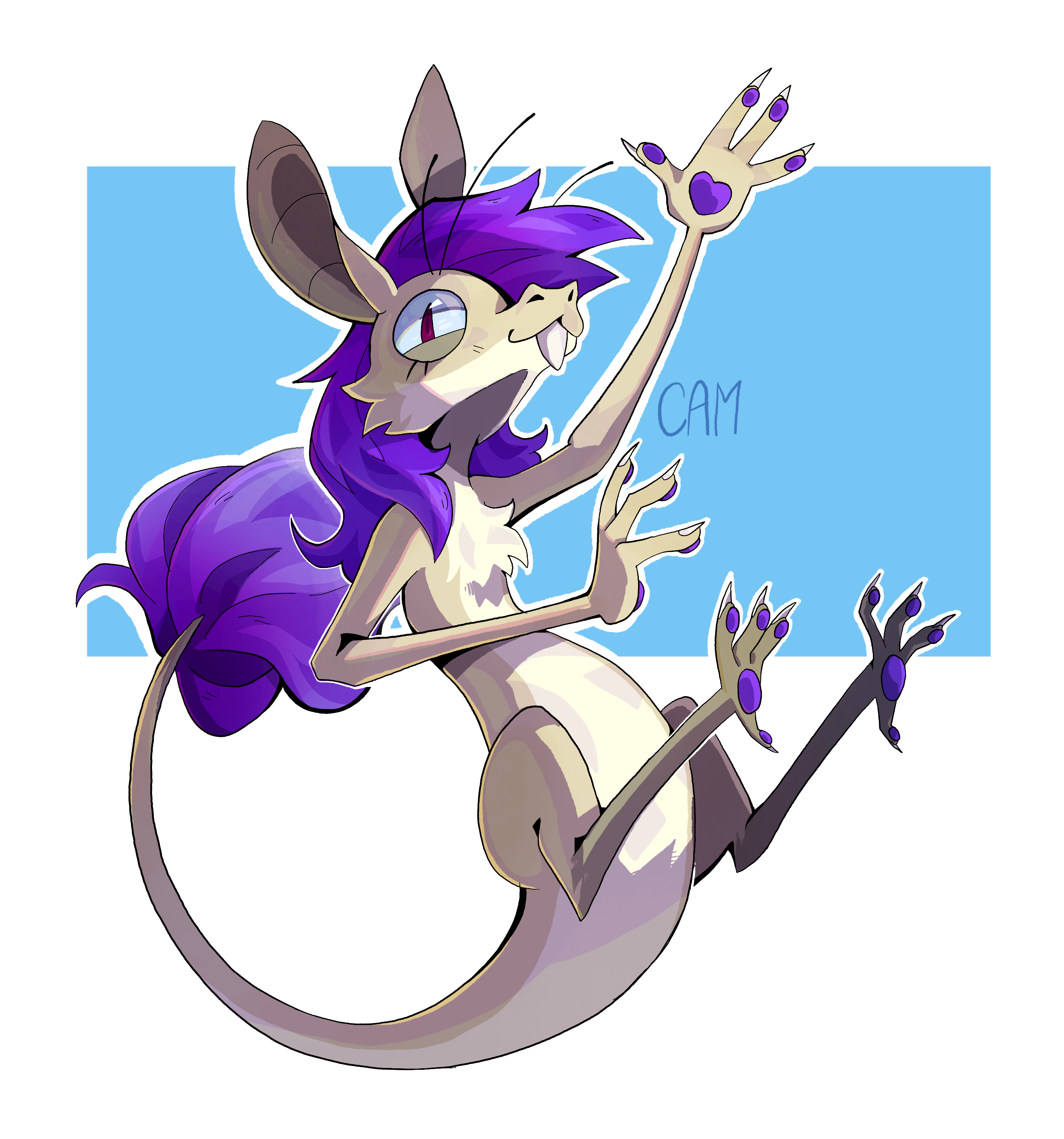 a fullbody drawing of me in a freefall-like position, giving a mischievous look to the viewer