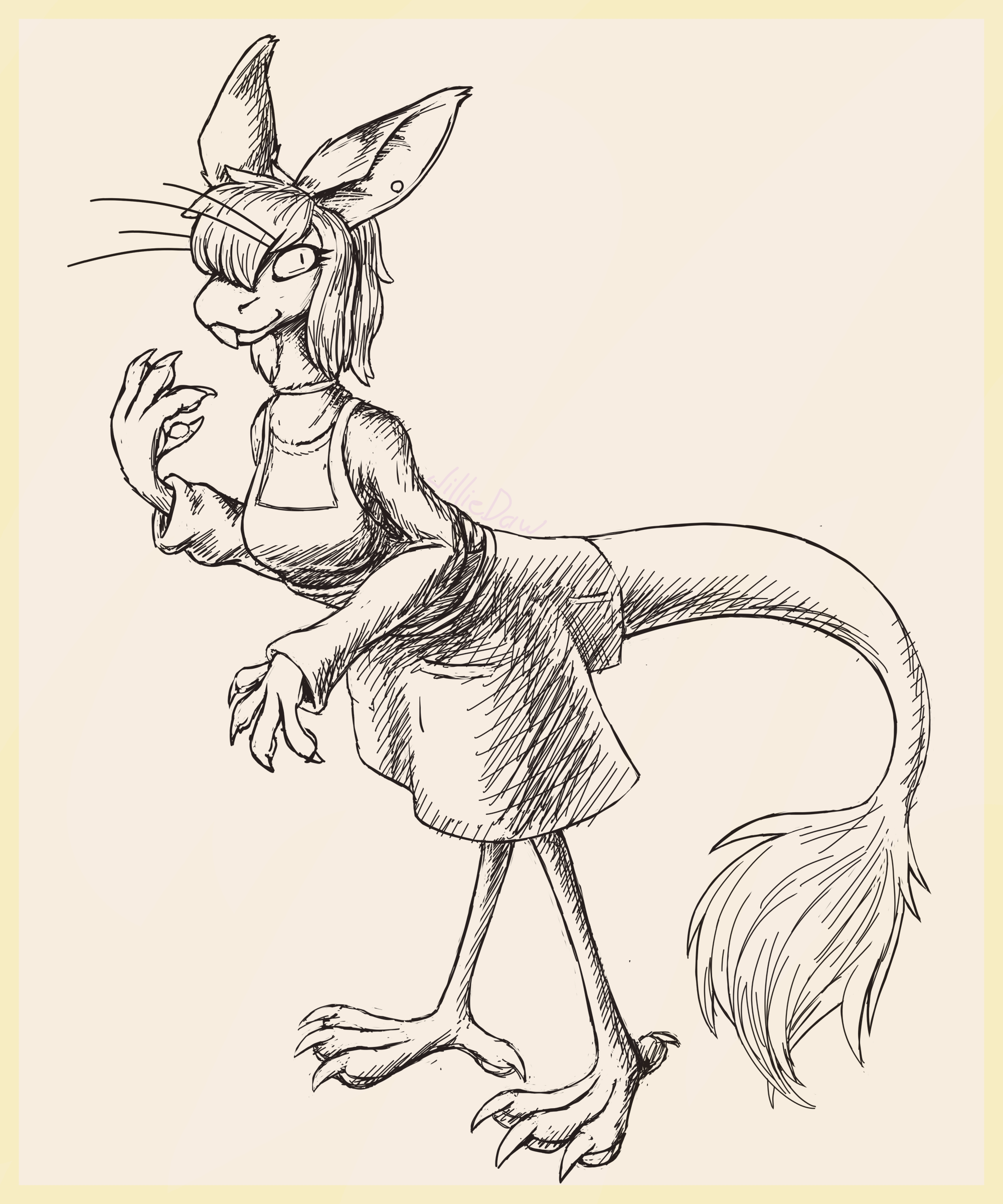 sketch of a yinglet smiling with a hand halfway up to her face. its very childrens book illustration i love it