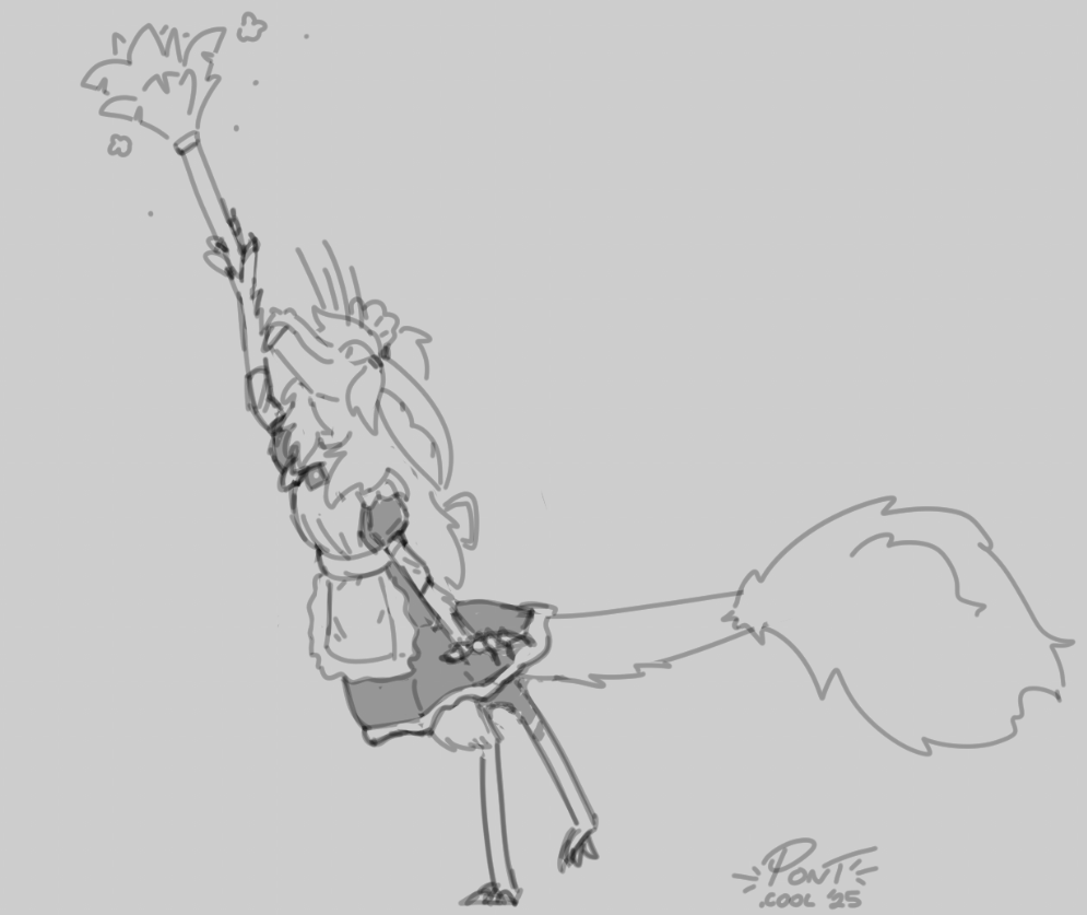 sketch of me in a maid outfit dusting up high
