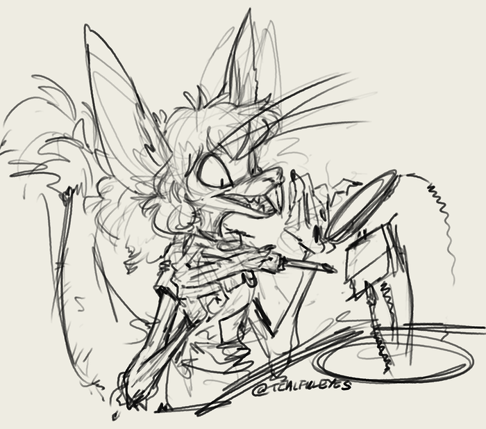 Doodle by Tealful Eyes of a Yinglet known as Myno soldering. its a very energetic sketch