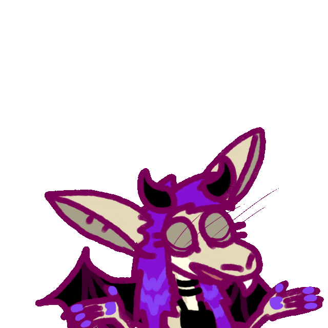 a yinglet smugly shrugging and talking, dressed as a demon