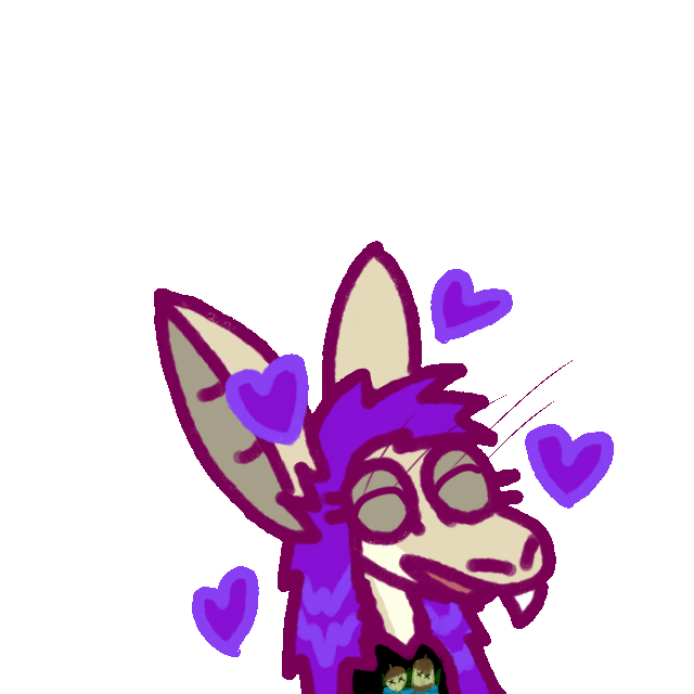 a happy yinglet surrounded by hearts talking, wearing pajamas