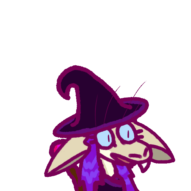 a yinglet talking with ears lowered, dressed as a witch