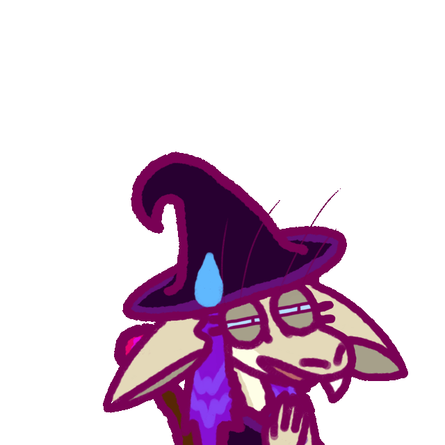 a concerned yinglet squinting and talking , dressed as a witch