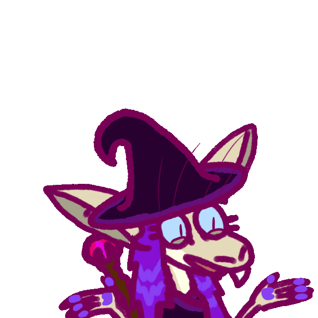 a yinglet amusedly shrugging and talking, dressed as a witch