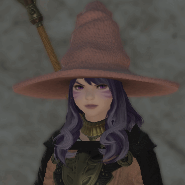a purple-haired catgirl with a pink hat and a spear angrily talking